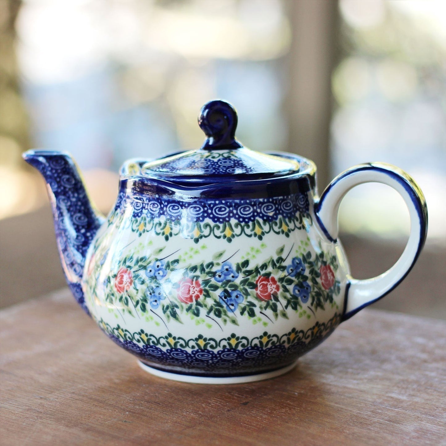 Polish Blueberries Roses Teapot Pottery