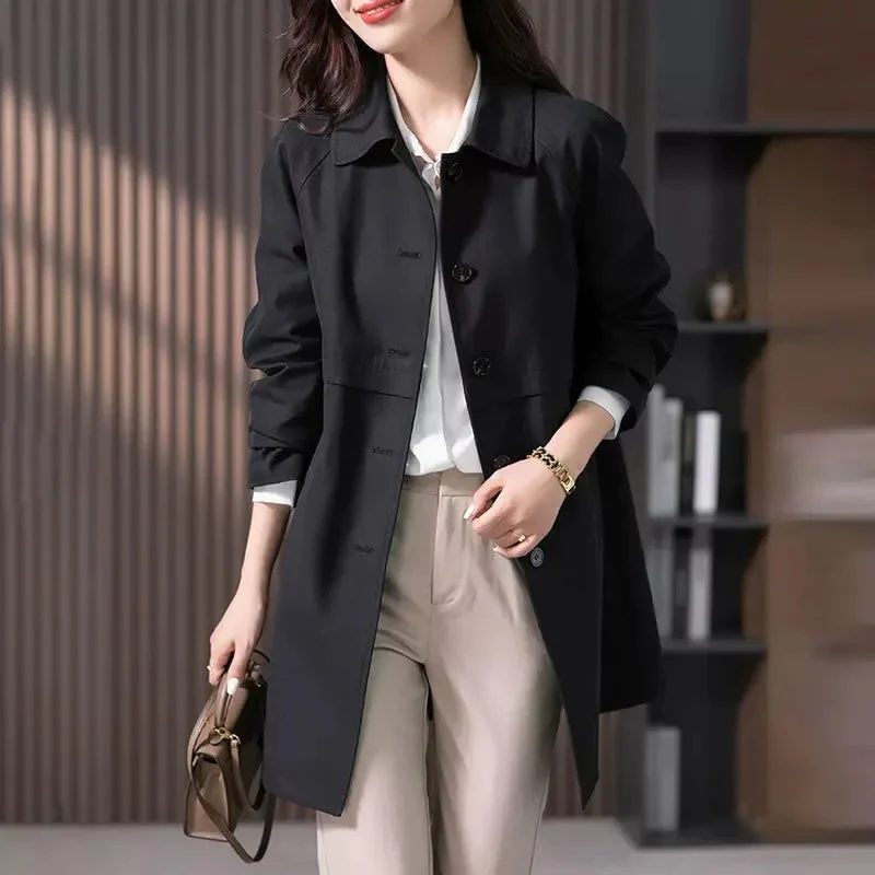 Women's Mid-Length Wool Blend Coat Classic Collar Winter