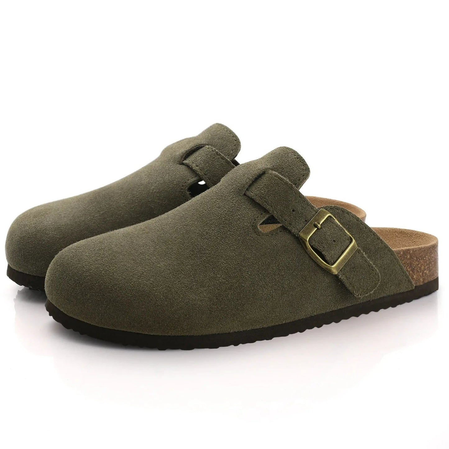 Women's Suede Mules Slip-On Shoes Army Green