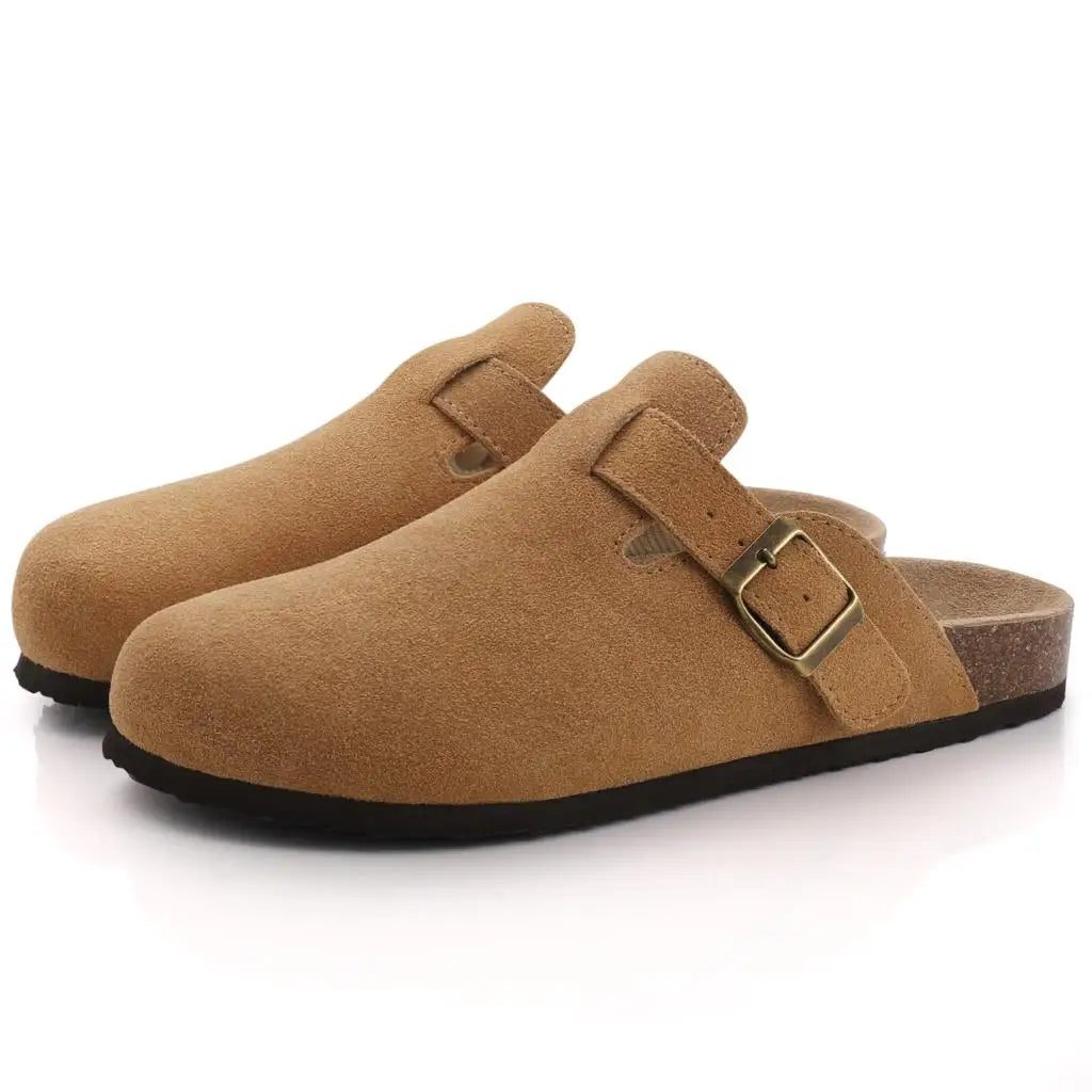 Women's Suede Mules Slip-On Shoes Brown