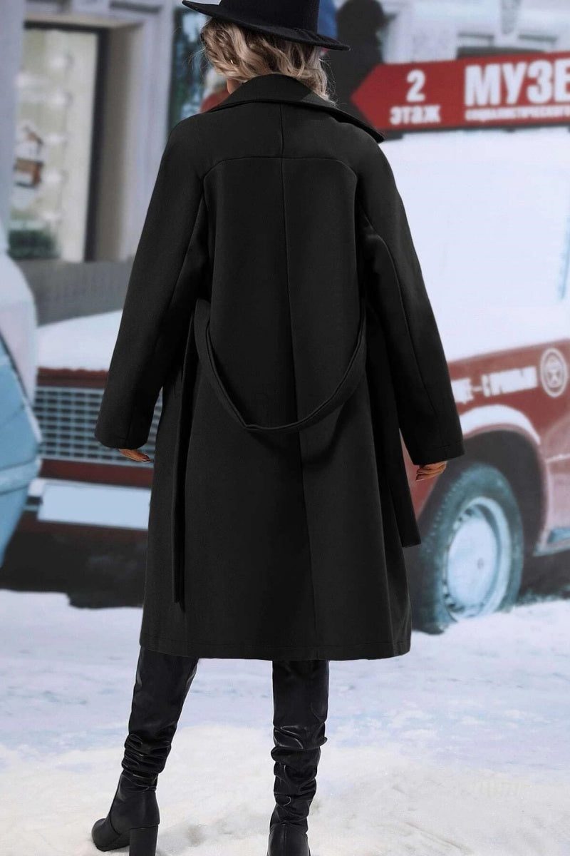 Women's Wool Blend Trench Coat Double-Breasted Long Winter