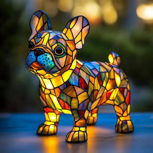 CanineGlow | Elegant Colorful Dog Lamp with Tiffany Glass Design