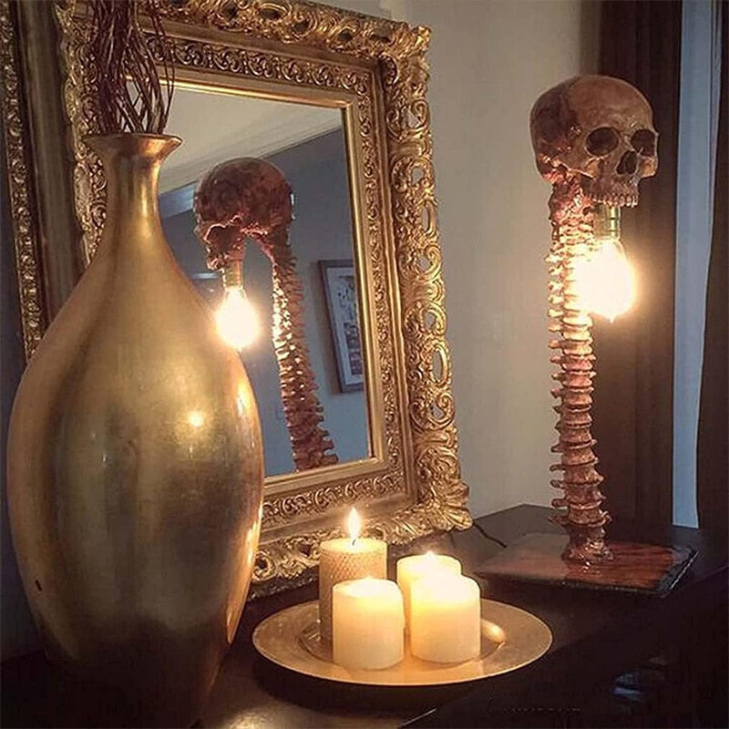 MacabreGlow | Eerie LED Skull Spine Table Lamp