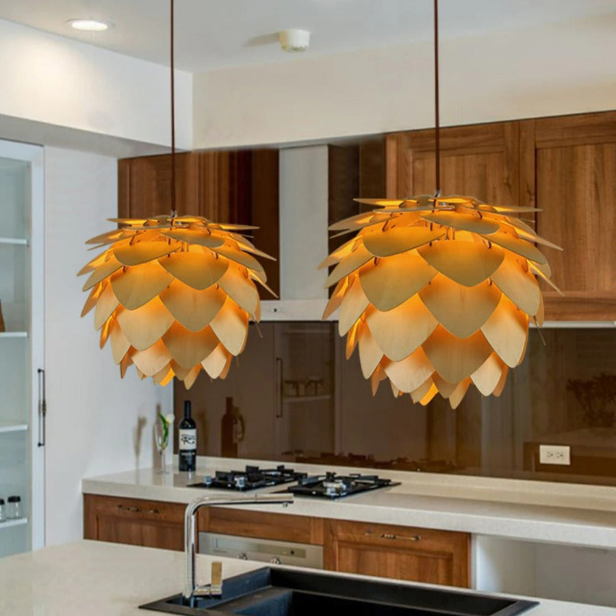 PineGlow | Rustic Elegant Wooden Kitchen Pendant Lighting Fixture