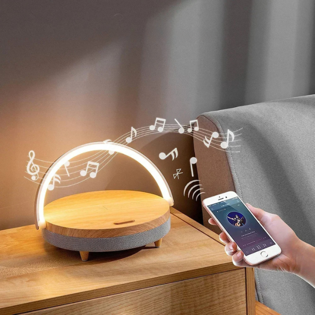 SonoGlow | Modern Multifunctional Table Lamp with Wireless Charger & Bluetooth Speaker