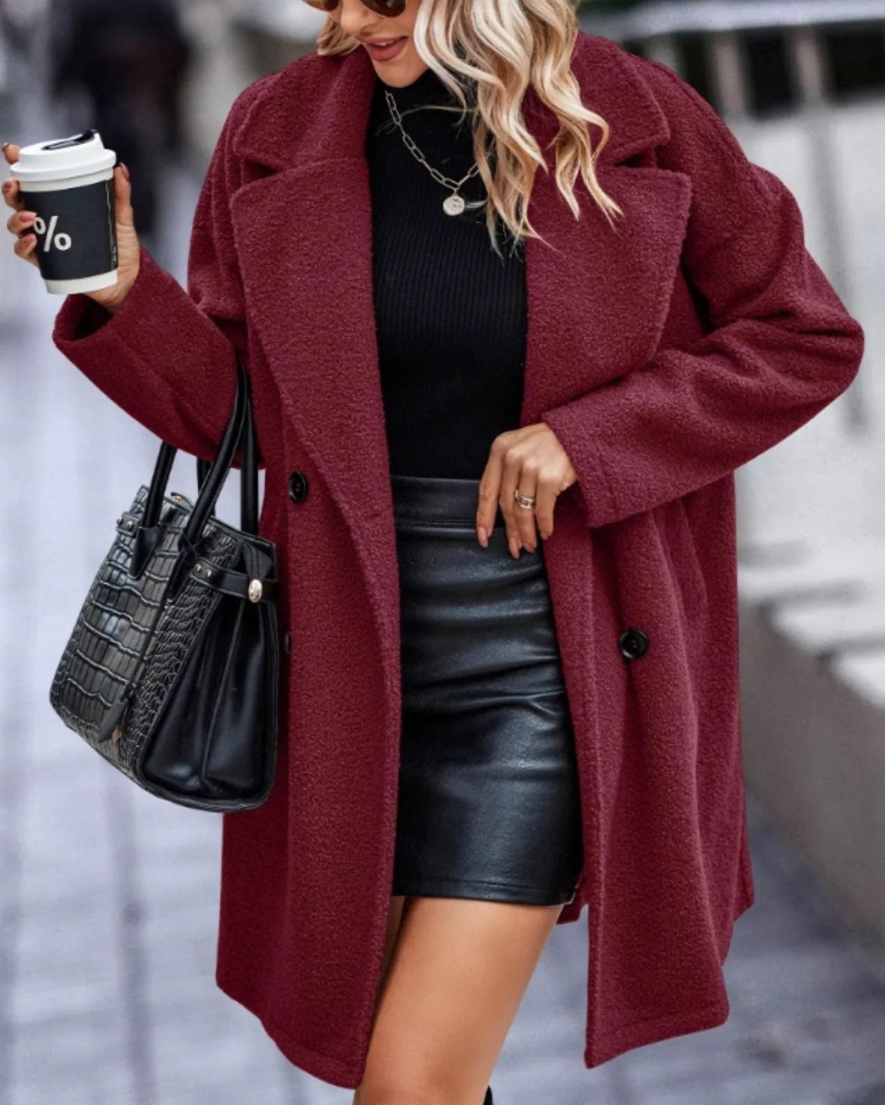   Coat Wool Double Breasted Long Knee Length Women's