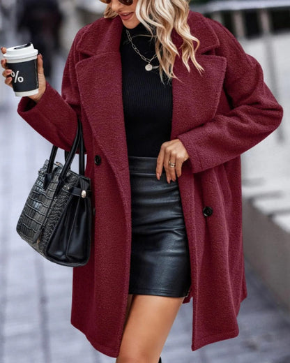  Coat Wool Double Breasted Long Knee Length Women's