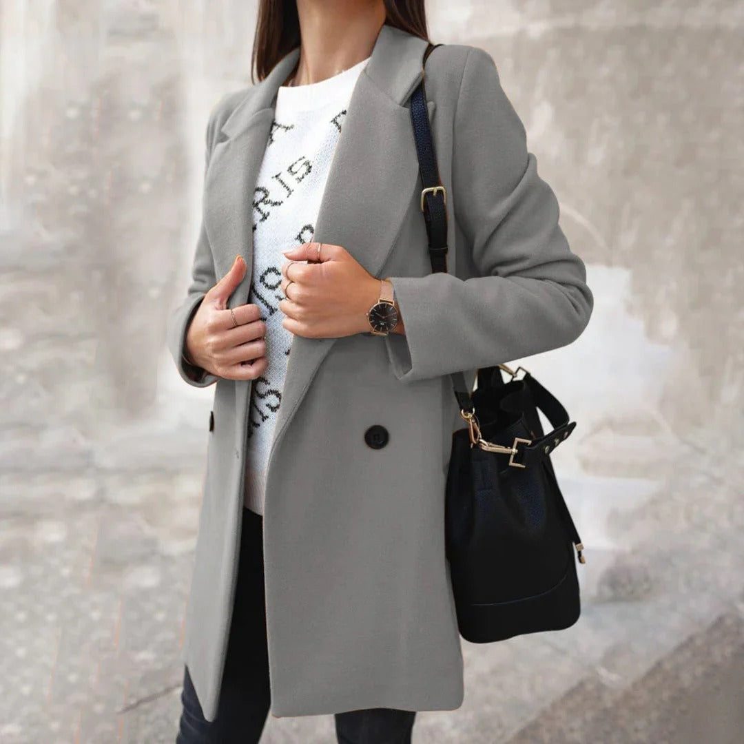   Women's Double-Breasted Wool Coat Mid-Length Semi-Formal Style
