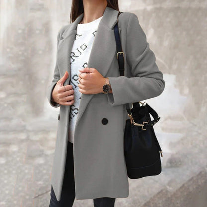   Women's Double-Breasted Wool Coat Mid-Length Semi-Formal Style