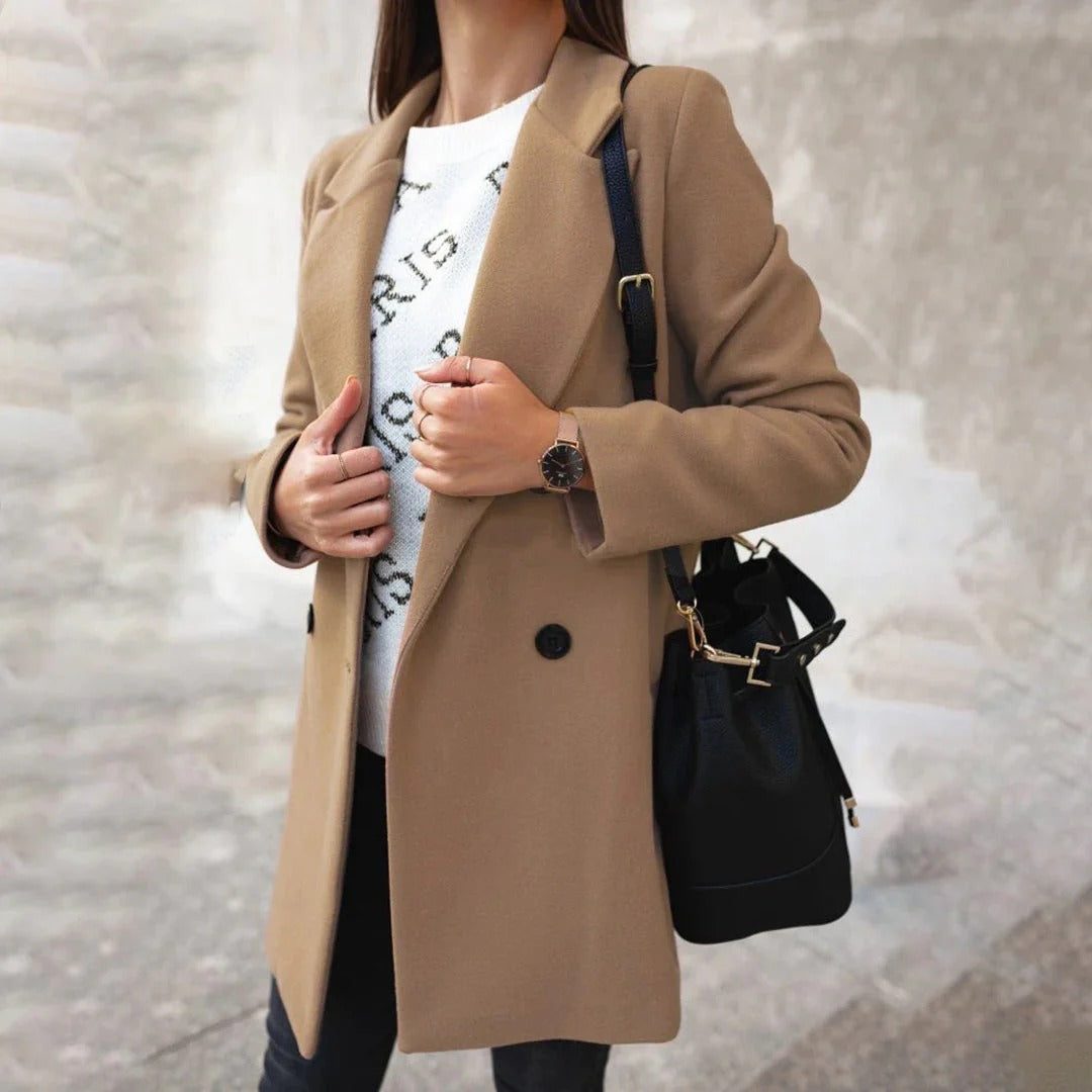   Women's Double-Breasted Wool Coat Mid-Length Semi-Formal Style