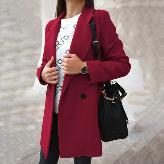   Women's Double-Breasted Wool Coat Mid-Length Semi-Formal Style