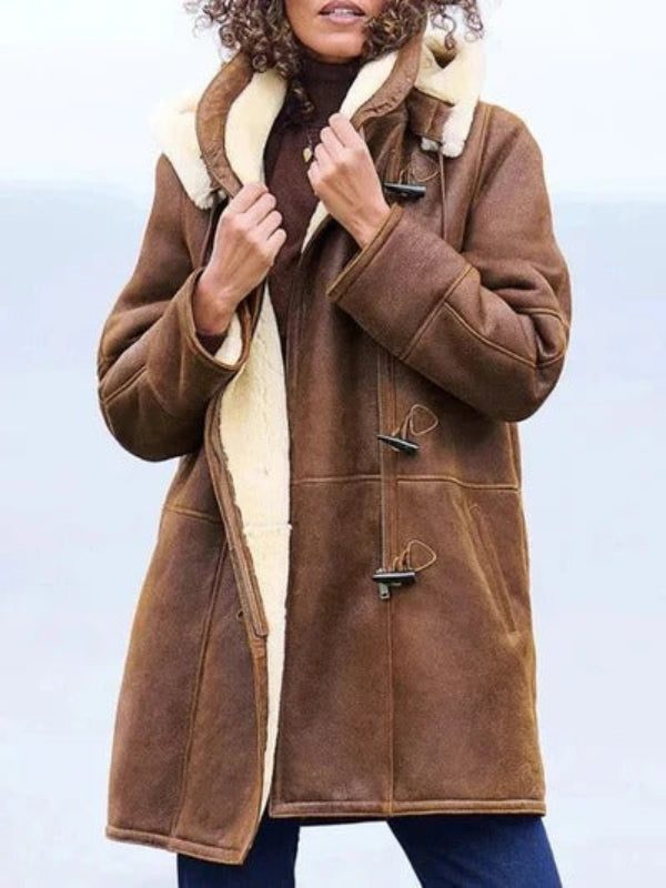   Women's Hooded Long Jacket Shearling Lining Relaxed Fit Winter Coat