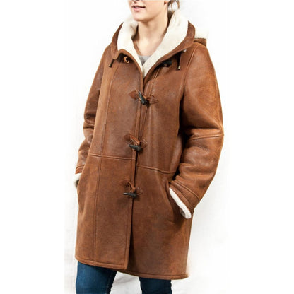   Women's Hooded Long Jacket Shearling Lining Relaxed Fit Winter Coat