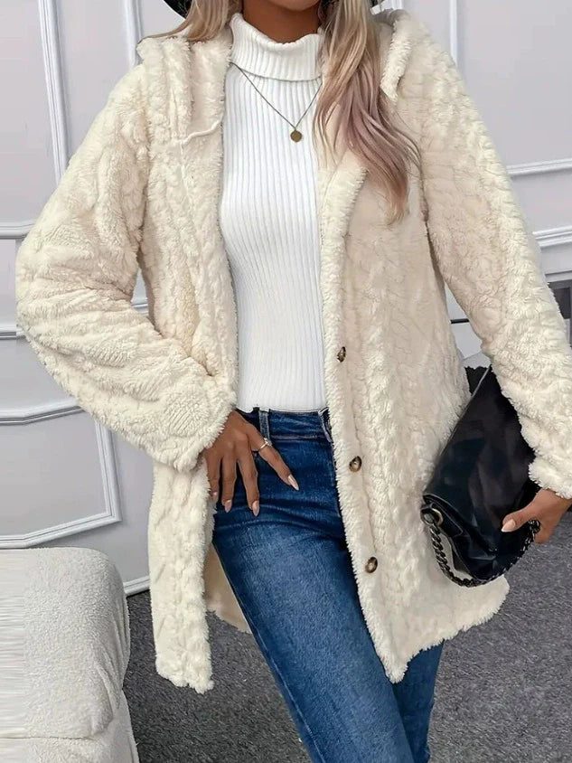   Women's Hooded Long Jacket Textured Fleece Winter Coat