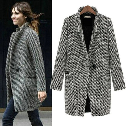   Women's Houndstooth Wool Coat Elegant Design