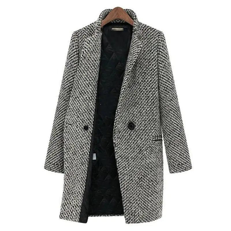   Women's Houndstooth Wool Coat Elegant Design