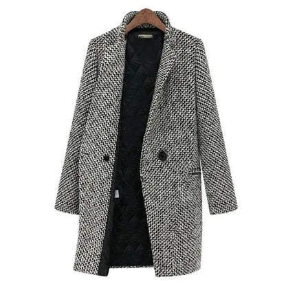   Women's Houndstooth Wool Coat Elegant Design