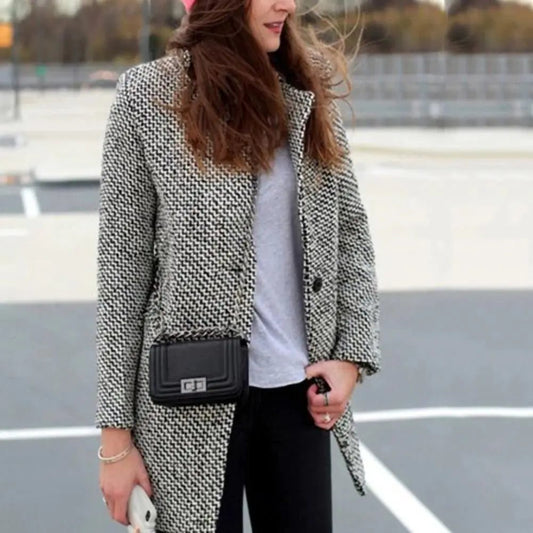   Women's Houndstooth Wool Coat Elegant Design