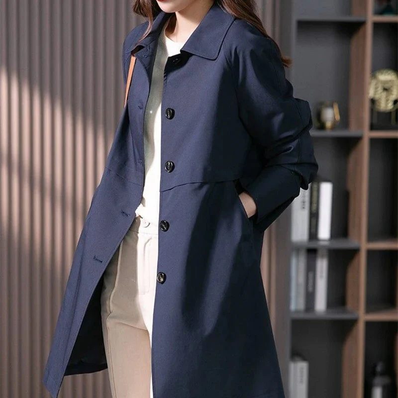   Women's Mid-Length Wool Blend Coat Classic Collar Winter