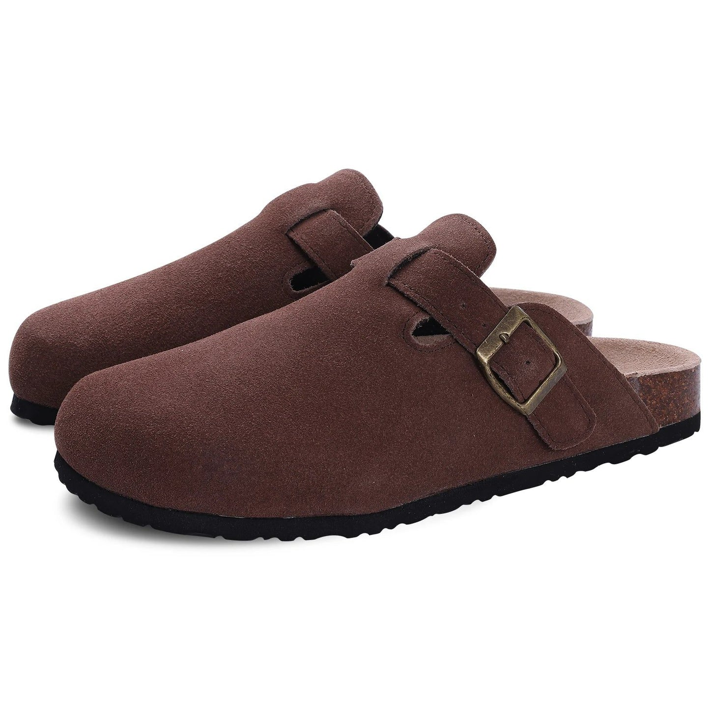   Women's Suede Mules Slip-On Shoes Deep Brown