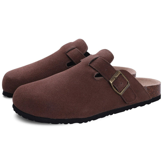   Women's Suede Mules Slip-On Shoes Deep Brown
