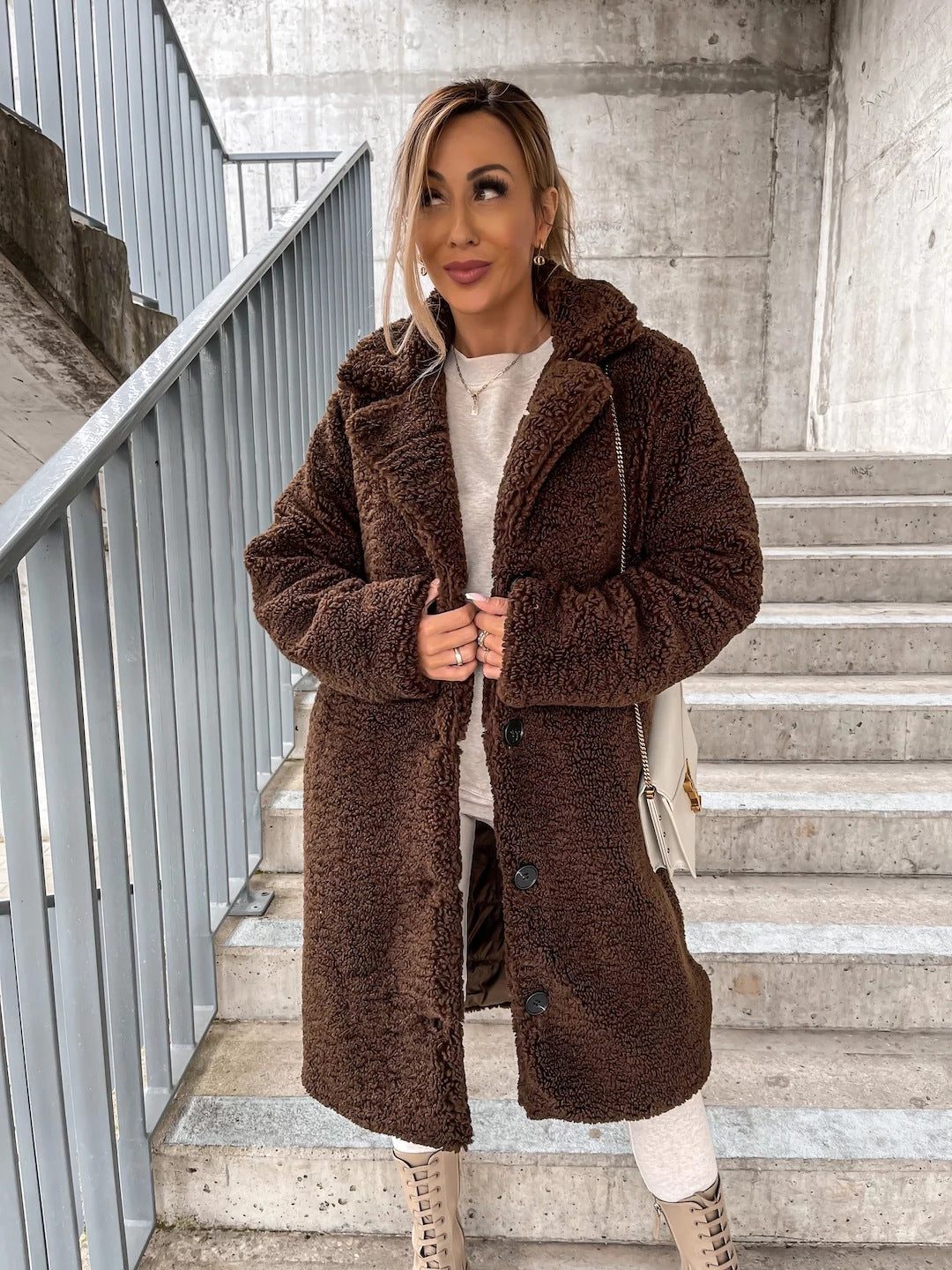   Women's Wool Blend Long Coat Lapel Collar Winter