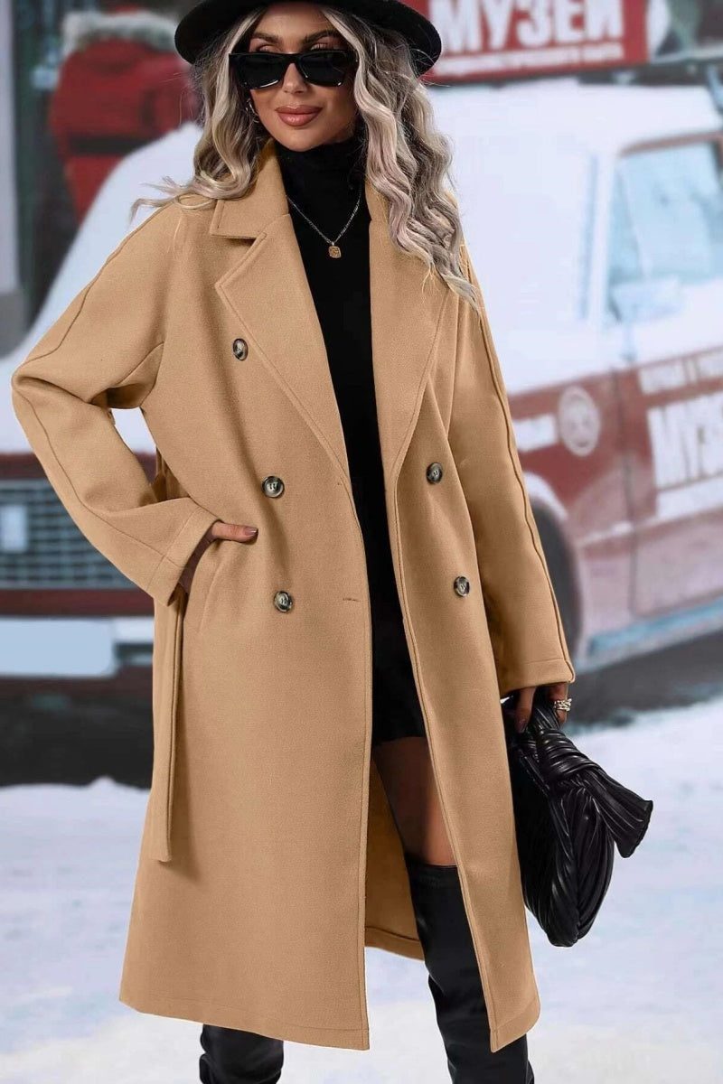   Women's Wool Blend Trench Coat Double-Breasted Long Winter