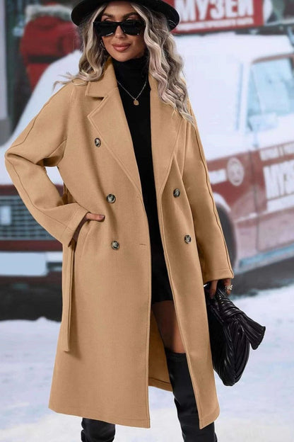   Women's Wool Blend Trench Coat Double-Breasted Long Winter