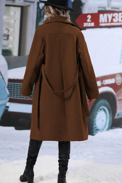   Women's Wool Blend Trench Coat Double-Breasted Long Winter