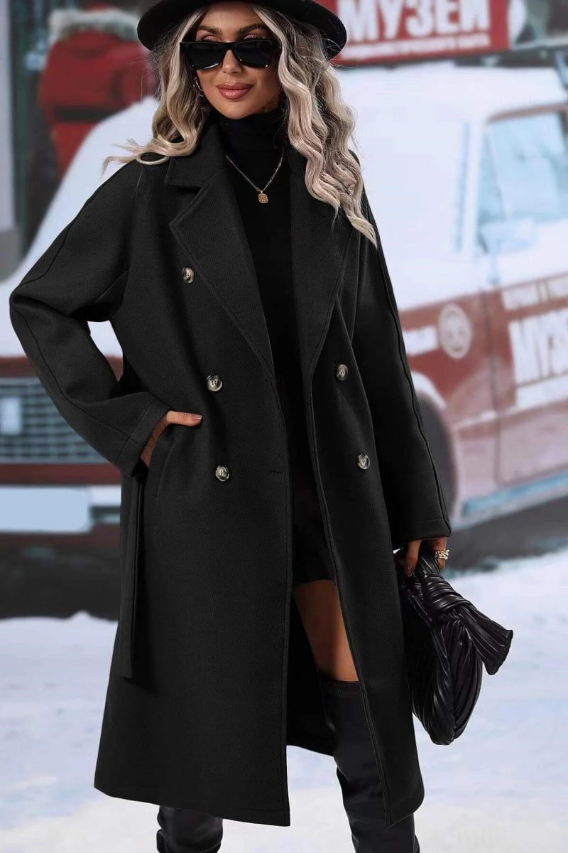   Women's Wool Blend Trench Coat Double-Breasted Long Winter