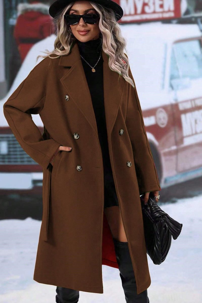   Women's Wool Blend Trench Coat Double-Breasted Long Winter