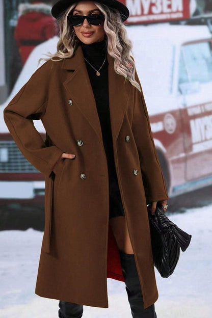   Women's Wool Blend Trench Coat Double-Breasted Long Winter