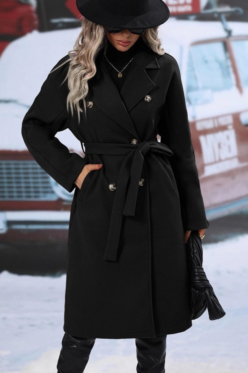   Women's Wool Blend Trench Coat Double-Breasted Long Winter