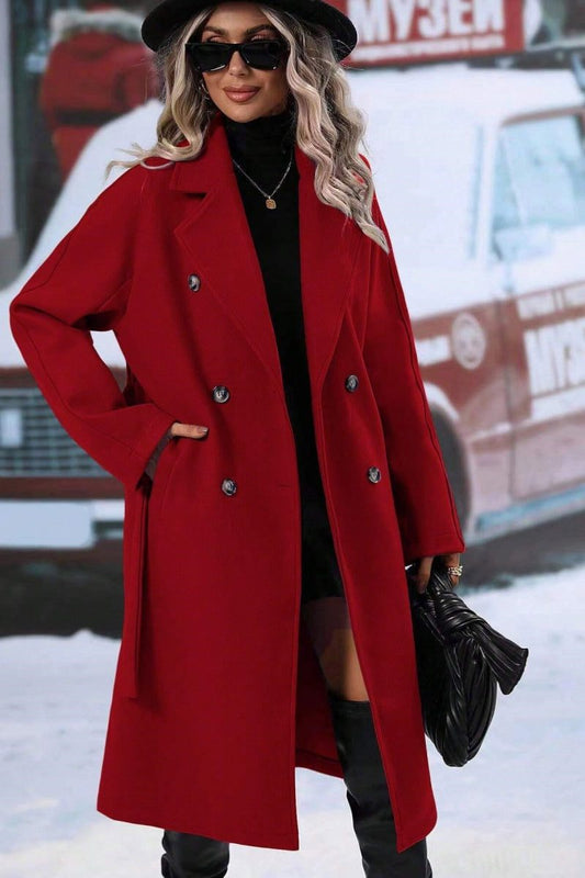   Women's Wool Blend Trench Coat Double-Breasted Long Winter