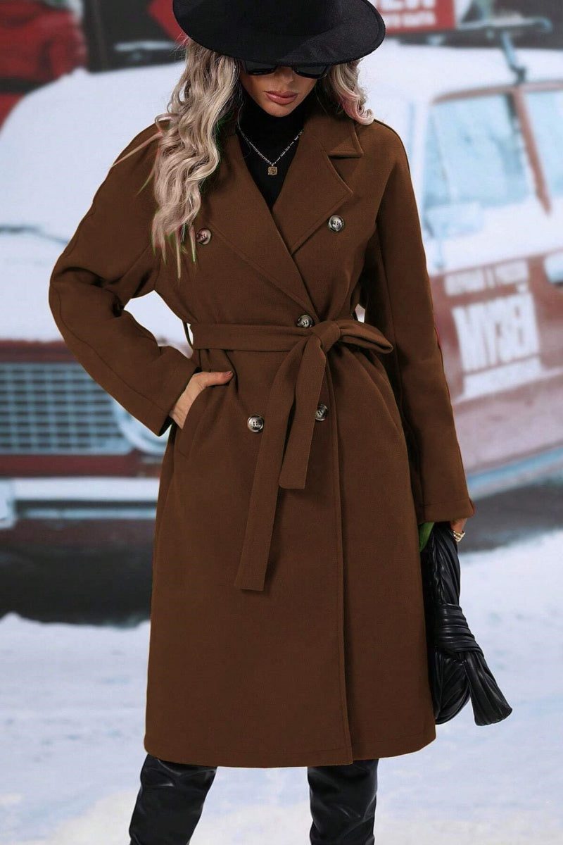   Women's Wool Blend Trench Coat Double-Breasted Long Winter